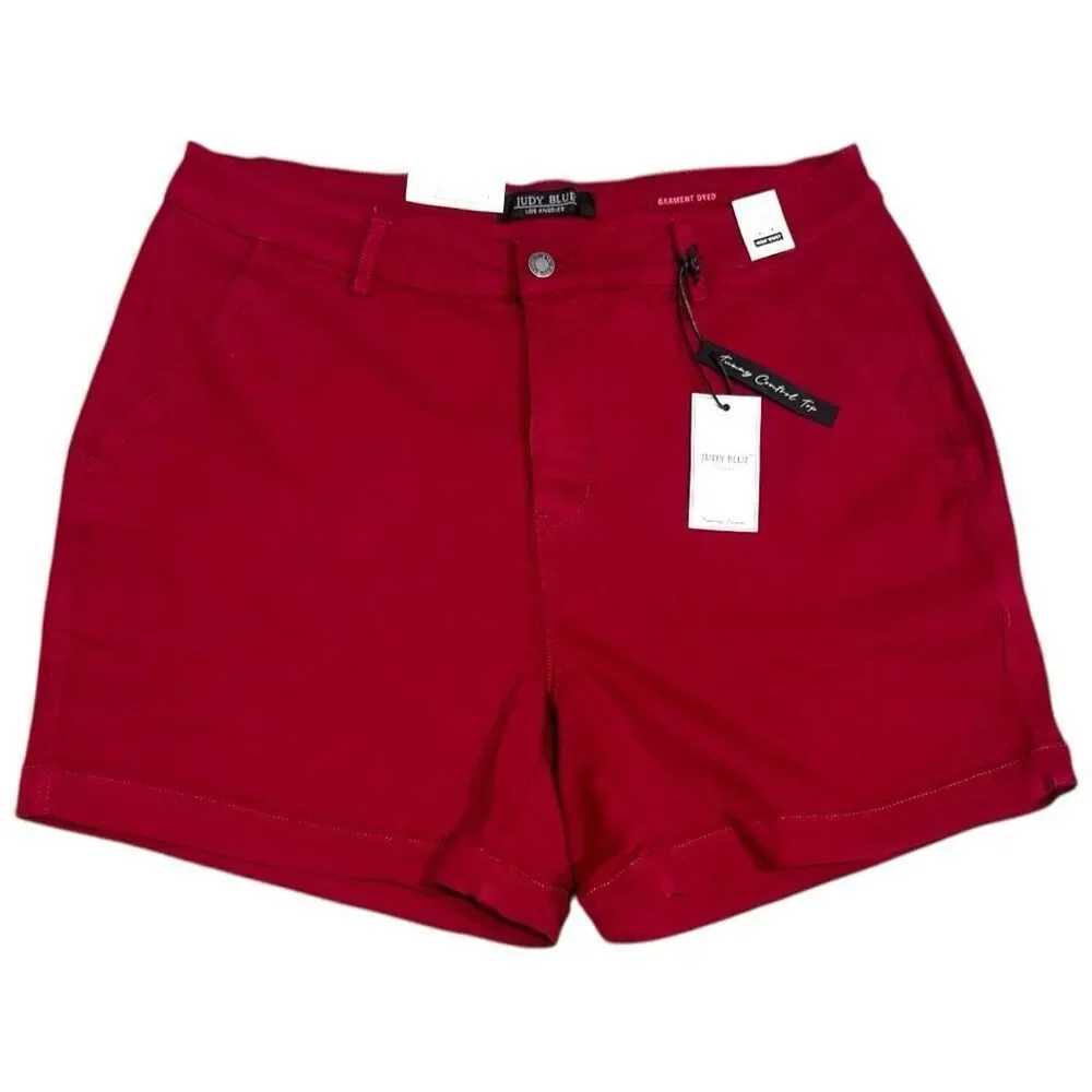 Judy Blue Ruby Red Heart Pocket Tummy Control Shorts Size 2XL NWT
